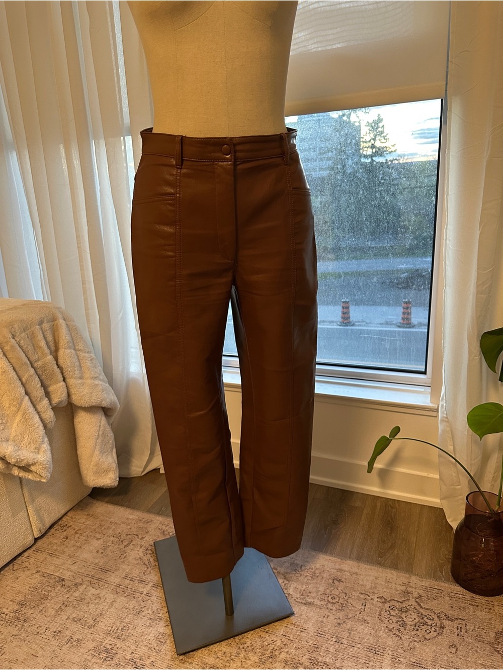 Wilfred Brown Faux Leather Straight-Leg Trousers